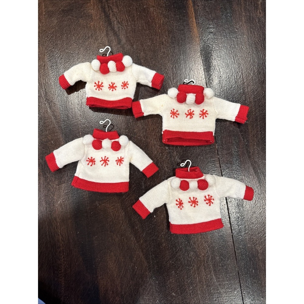 Lot of 4‎ vintage christmas sweater ornaments in hangers